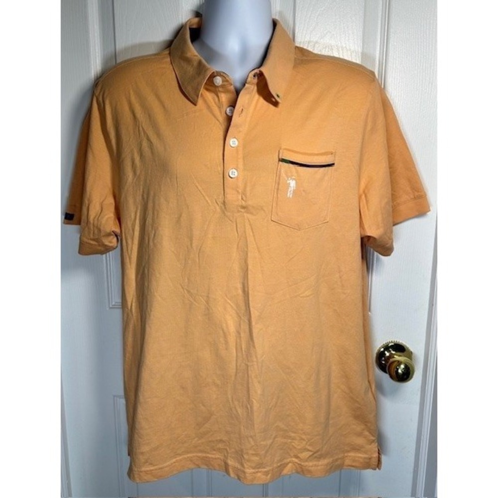 William Murray Men's Golf Polo Shirt Golfer Logo Pocket Button‎ Down Peach Large